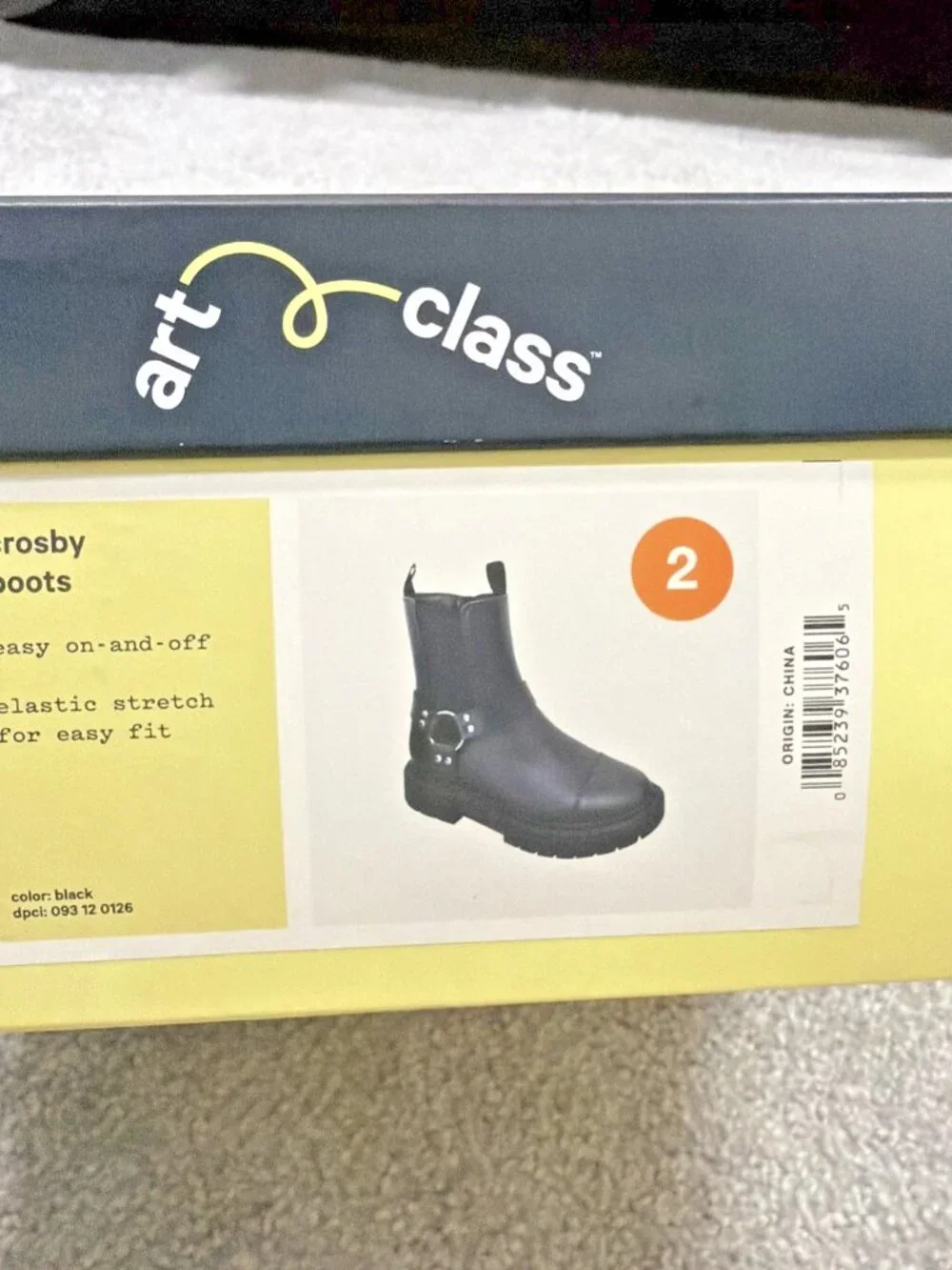 Art Class Girls Crosby Boots Size 2 Black Mid Calf Side Zip Chunky Lug Sole